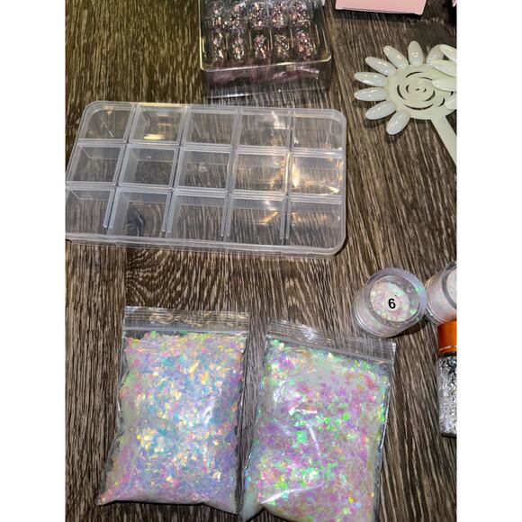 Huge Lot Nail Acrylic Design Glitter Jewels Rhinestones Brushes Stickers Press - Picture 2 of 5